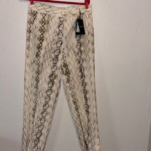 Massimo Dutti Snake Print Skinny Pants in Cream and Black
